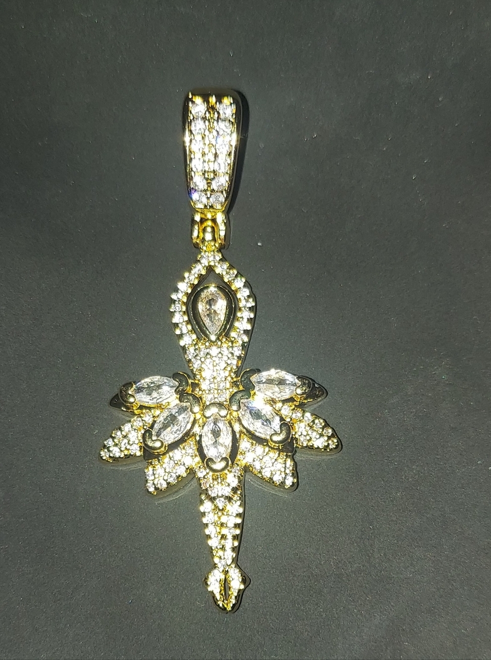 Beautiful Gold-Tone Crystal Balerina Pendant - Clear Cubic Zirconia